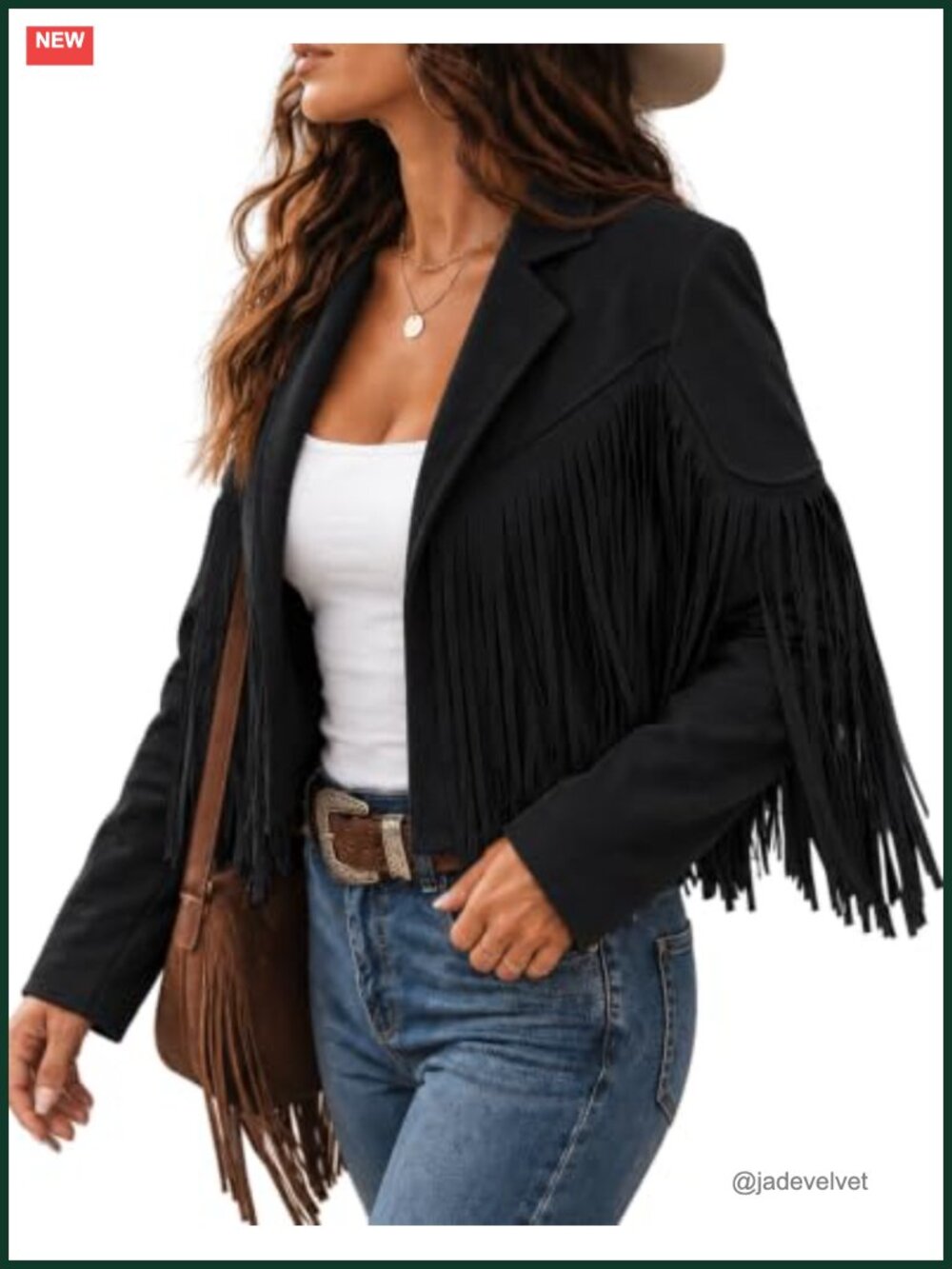 Faux Suede Leather Cropped Fringe Jacket Western Tassel Motorcycle Coat